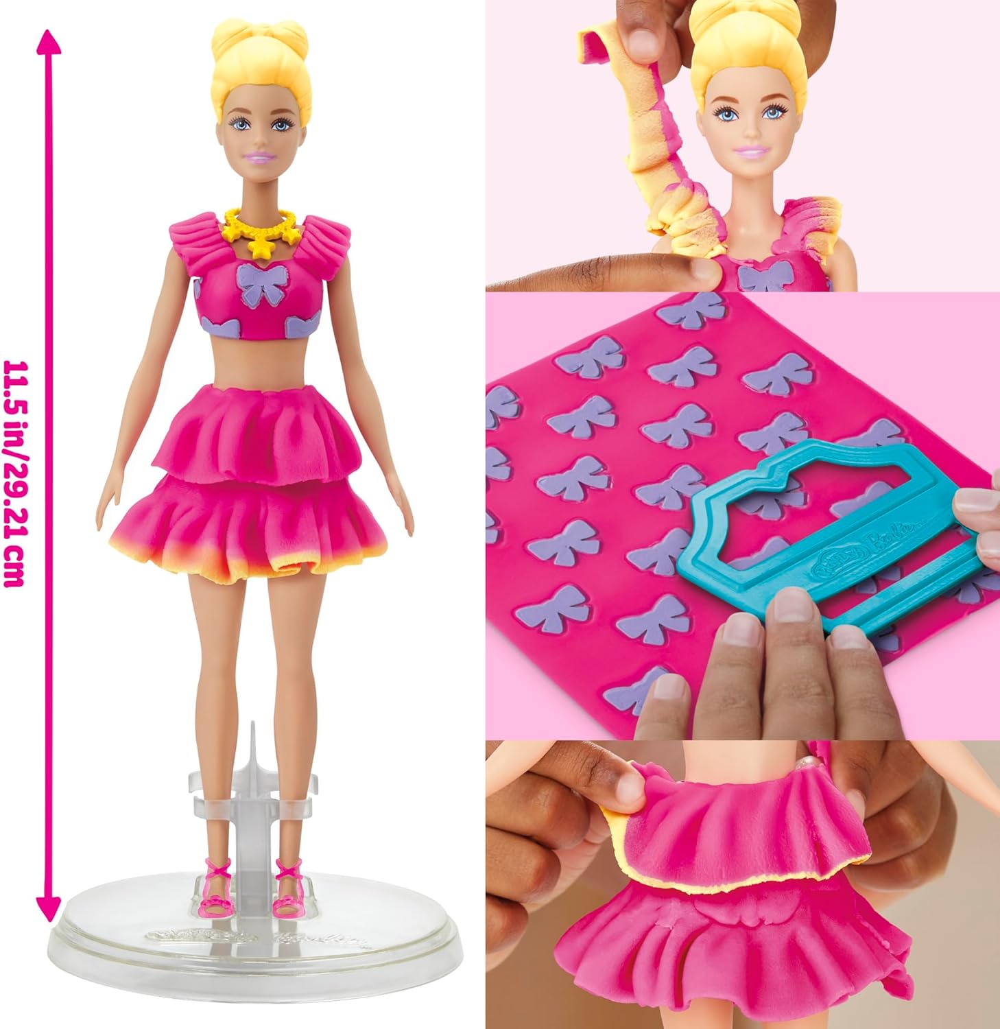 Chi tiết Play-Doh Barbie Ruffles And Bows Set với váy áo và phụ kiện